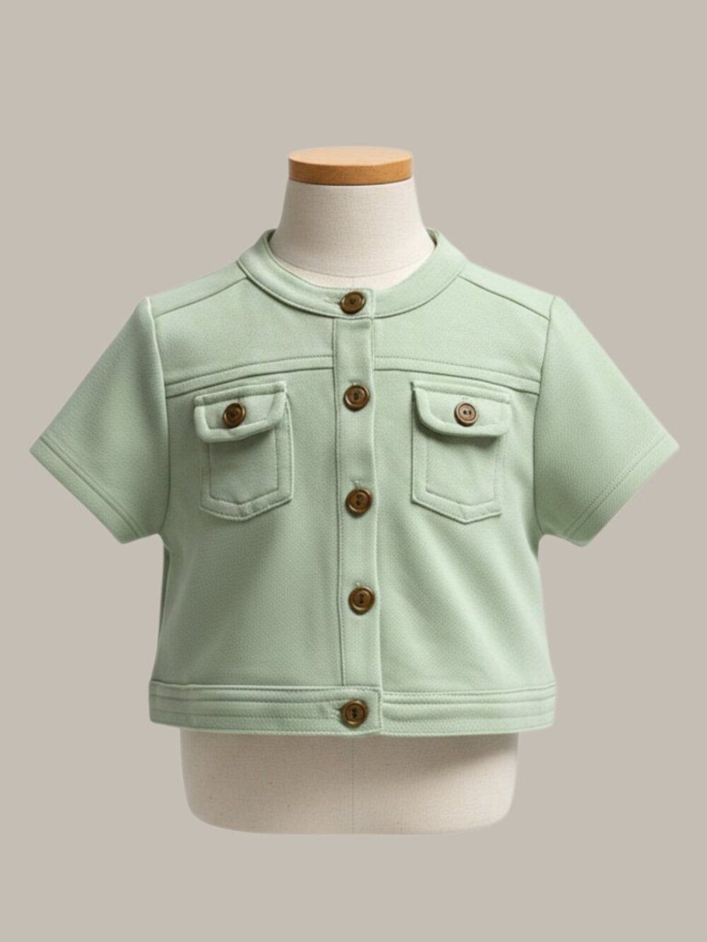 NWT Iris & Ivy Sage Green Short Sleeve Button Up Cropped Jacket 24M